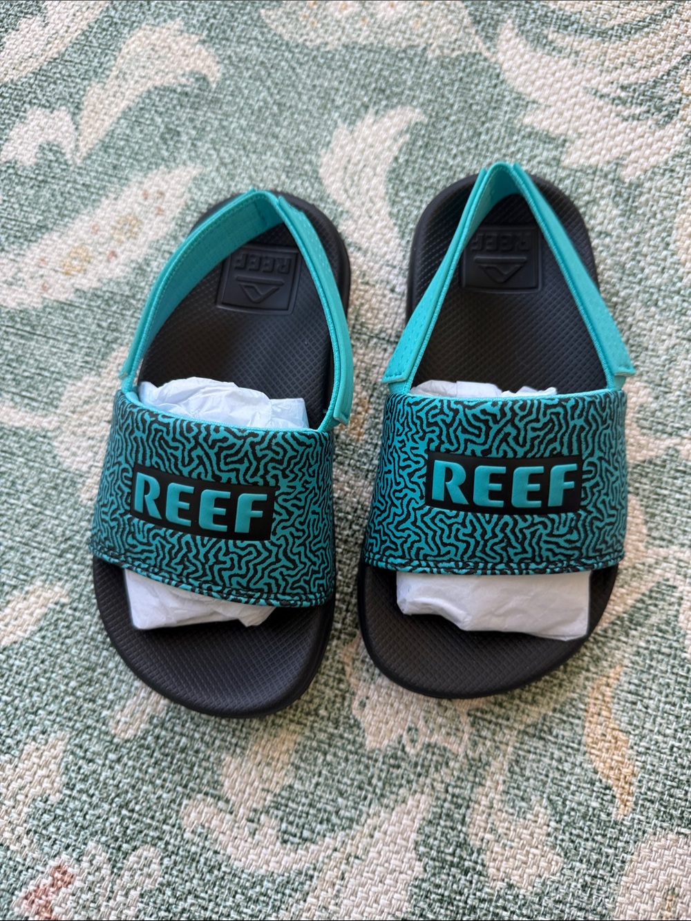 Reef Kids Teal and Black Slide Sandals